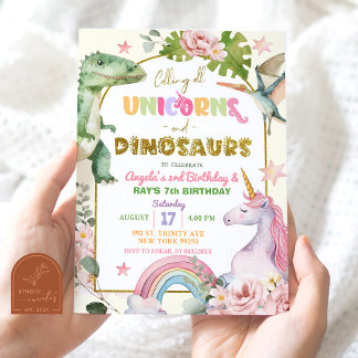 Unicorns und Dinosaurier Gemeinsame Geschwister Ge Einladung