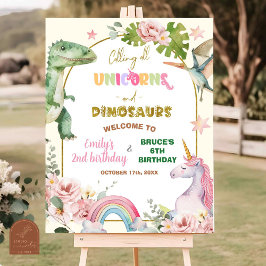 Unicorns und Dinosaurier Joint Sibling Welcome Sig Poster