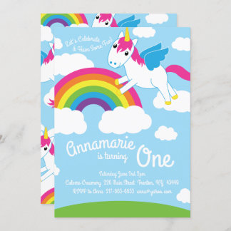Unicorns und Rainbow 1. Geburtstag Niedliche Einla Einladung