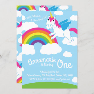 Unicorns und Rainbow 1. Geburtstag Niedliche Einla Einladung