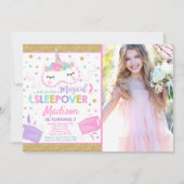 Unicornsleepover-Party Einladungs-Schlummer-Party Einladung (Vorderseite)