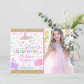 Unicornsleepover-Party Einladungs-Schlummer-Party Einladung (Stehend Vorderseite)