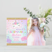 Unicornsleepover-Party Einladungs-Schlummer-Party Einladung (Stehend Vorderseite)