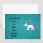 Unicorntürkis-Glitter Einladung (Vorne/Hinten)