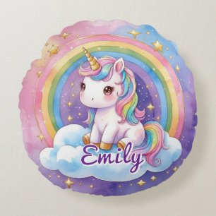 Unicoron auf Cloud Editable Name Round Pillow Rundes Kissen