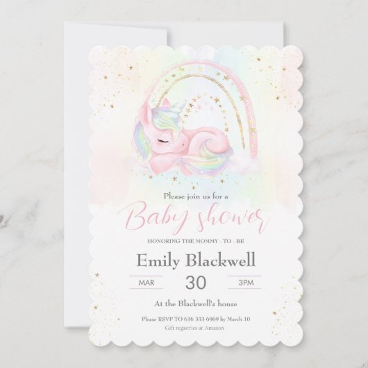 Unicoron Baby Dusche Mädchen Dusche Einladung (Vorderseite)