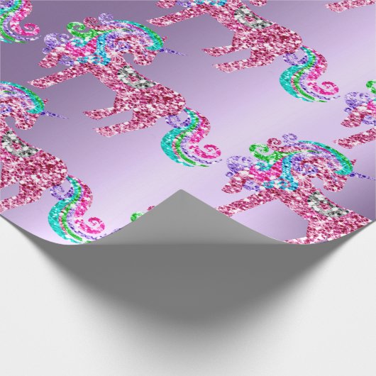 Unicoron Funkelnd Glitzer Pink Fairly VIP Lila Geschenkpapier (Ecke)