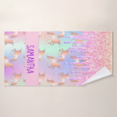 Unicoron Glitzer Tropfen Regenbogen Rosa lila Name Badehandtuch (Badehandtuch)