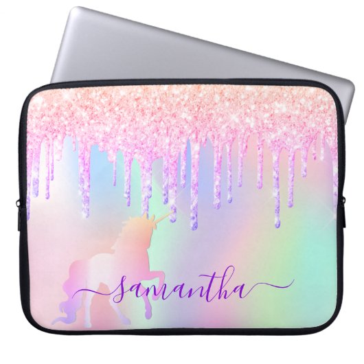 Unicoron Glitzer Tropfen Regenbogenname iridescent Laptopschutzhülle (Vorderseite)