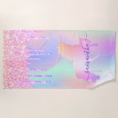 Unicoron Glitzer Tropfen Rosa Regenbogenmonogramm Strandtuch (Vorderseite)