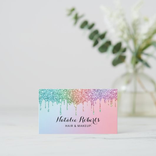 Unicoron Glitzer Tropfens Holographic Beauty Salon Visitenkarte (Stehend Vorderseite)