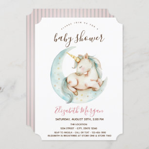 Unicoron Moon Pink Stripes Babydusche Einladung