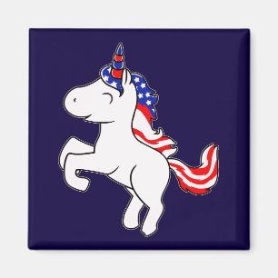 Unicoron Off White Patriotic USA Flag Mane Cartoon Magnet