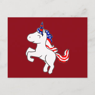 Unicoron Off White Patriotic USA Flag Mane Cartoon Postkarte