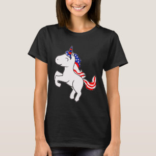 Unicoron Off White Patriotic USA Flag Mane Cartoon T-Shirt