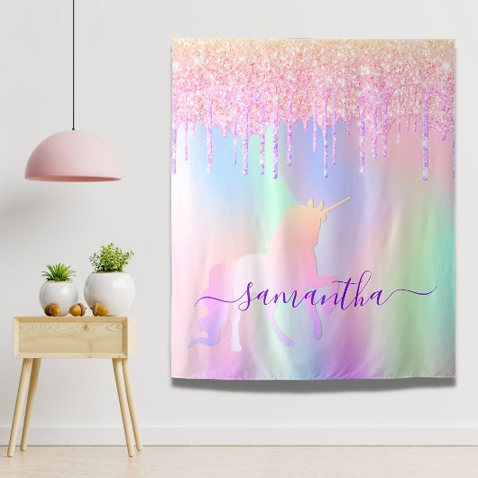 Unicoron Regenbogen Glitzer Tropfen Foto Hintergru Wandteppich