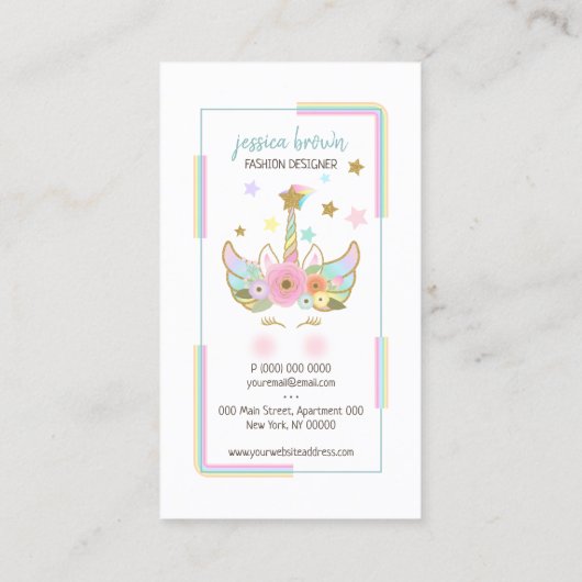 Unicoron-Regenbogengold-Glitzer Visitenkarte (Rückseite)