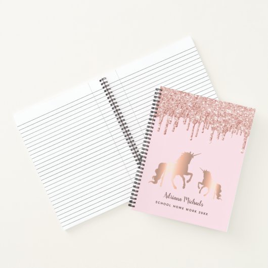 Unicoron Rose Gold Glitzer Tropfen Name Girl Notizblock (Innenseite)