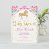 Unicorone Baby Dusche Einladung Rosa und Gold (Stehend Vorderseite)
