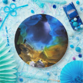 Unicorp Space Nebel blau gelb Alkoholtupfer Kunst Pappteller (Party)