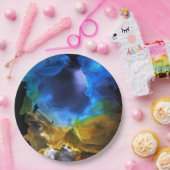 Unicorp Space Nebel blau gelb Alkoholtupfer Kunst Pappteller (Party)
