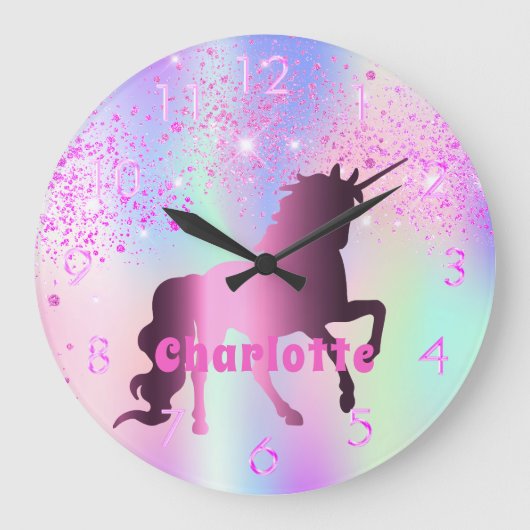 Unicorrosa lila Glitzer Große Wanduhr (Vorderseite)