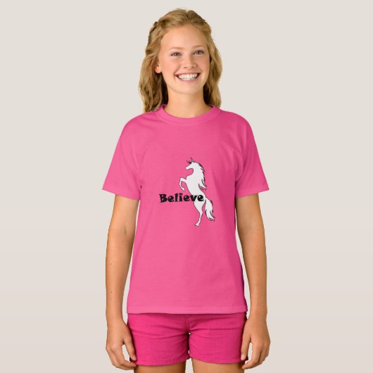 Unicorve Glaube Design - Der T - Shirt für Mädchen (Vorne ganz)