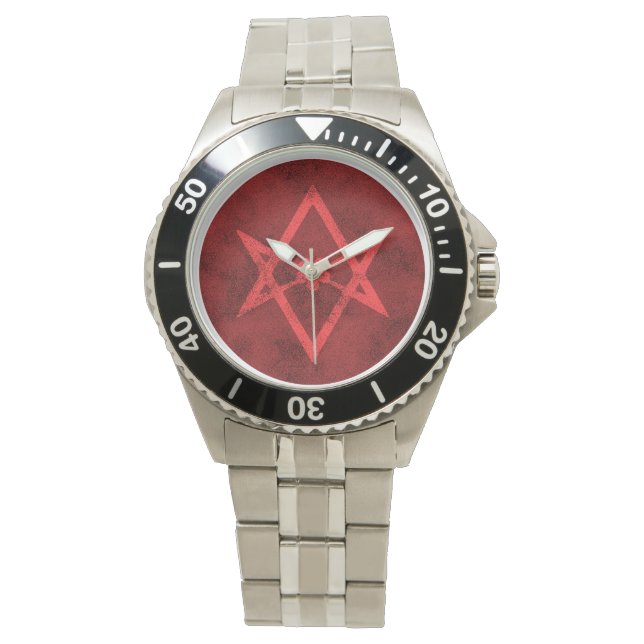 Unicursal Hexagram (rot texturiert) Armbanduhr (Vorderseite)