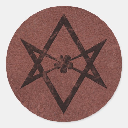 Unicursal Hexagram Thelemic Symbol auf rotem Leder Runder Aufkleber (Vorderseite)