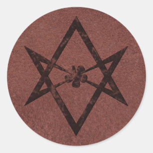 Unicursal Hexagram Thelemic Symbol auf rotem Leder Runder Aufkleber