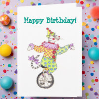 Unicycle-Clown-Katzen-Geburtstags-Karte