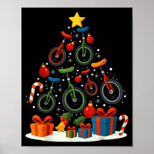 Unicycling Unicycle Christmas Tree Xmas  Poster (Vorne)