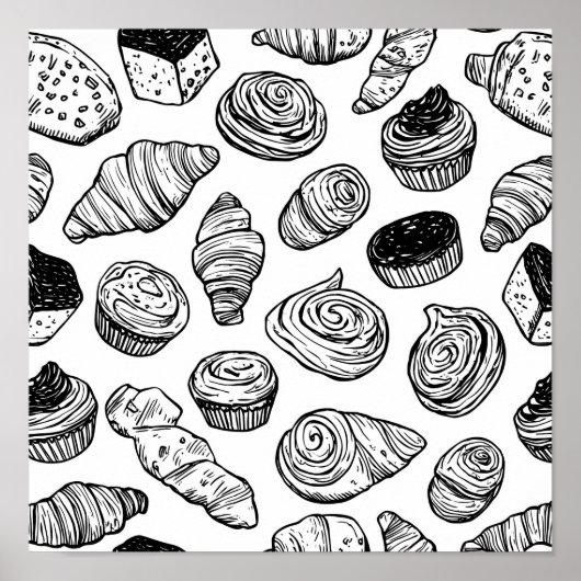 Uniform Pastry Pattern Decoupage Template Line Art Poster (Vorne)