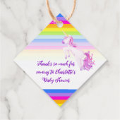 Unikorfarbene Regenbogenstreifen Babydusche Geschenkanhänger (Rückseite)