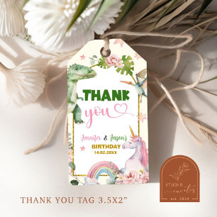 Unikorne und Dinosaurier Gemeinsame Geschenketiket Geschenkanhänger