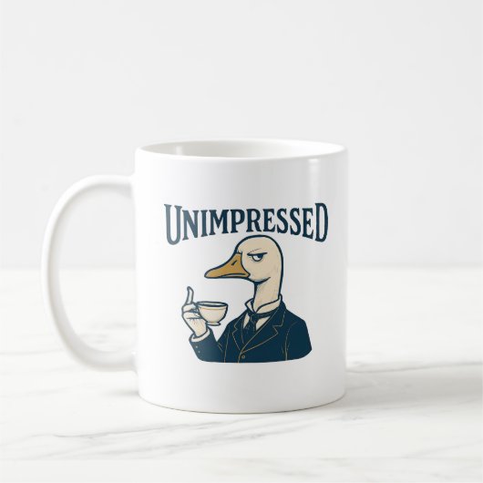 Unimpressed Duck Drinking Tea Meme Kaffeetasse (Links)
