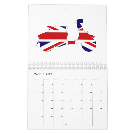 Union Jack 60er Motor Scooter Kalender (Mär 2026)