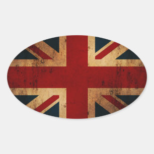 Union Jack (alters, abgenutzt aussehend) Ovaler Aufkleber