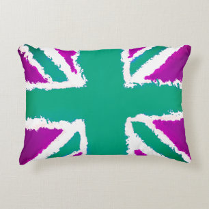 Union Jack Art Lila Green Tones Wohngestaltung Dekokissen