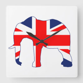 Union Jack British Elephant Clock Quadratische Wanduhr