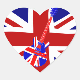 Union Jack British Guitar Art 2 Art Heart shape st Herz-Aufkleber