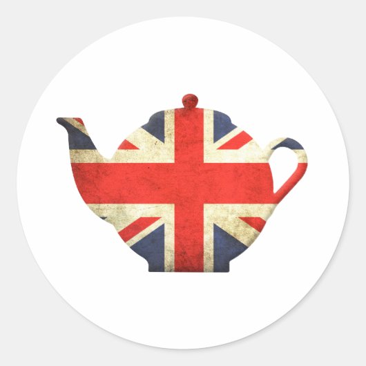 Union Jack British Teapot Runder Aufkleber (Vorderseite)