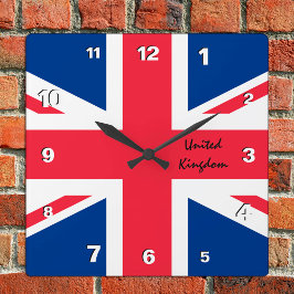 Union Jack Clock, patriotische Zuhause UK, Britisc Quadratische Wanduhr
