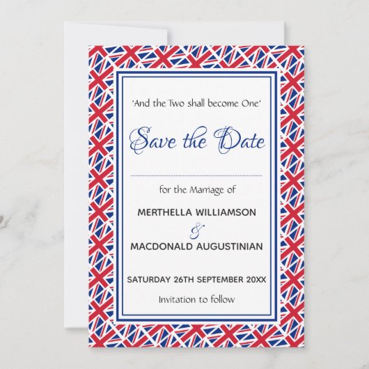 UNION JACK Customized Scripture Stylish UK Save The Date (Vorderseite)