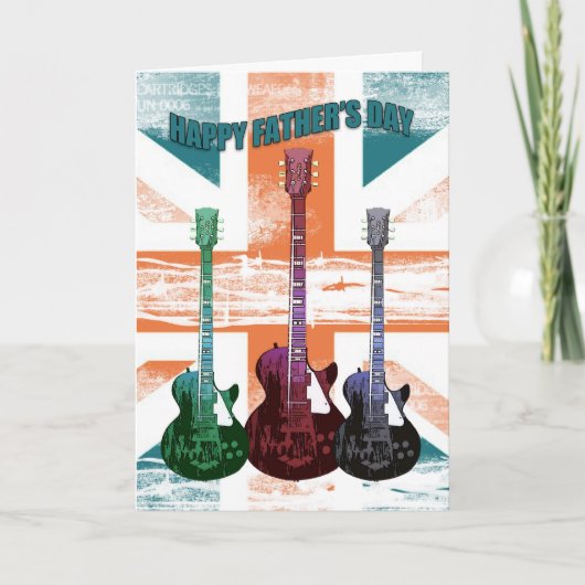 Union Jack Father's Day Card mit Gitarren Karte (Vorderseite)