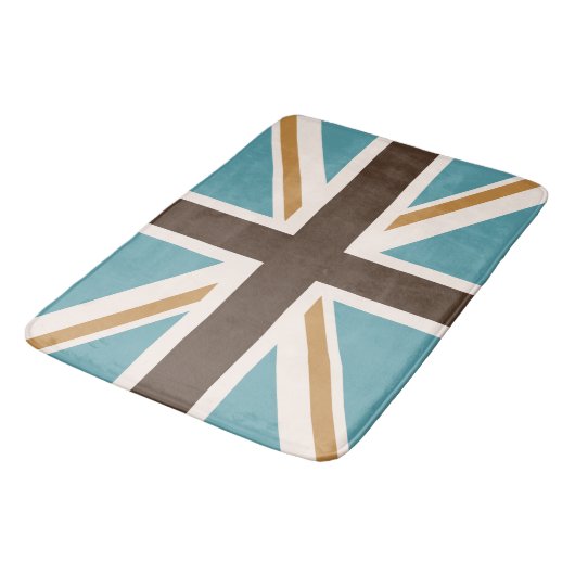 Union Jack/Flag Aquamarin-Brauner Goldcreme Badematte (Schrägansicht)