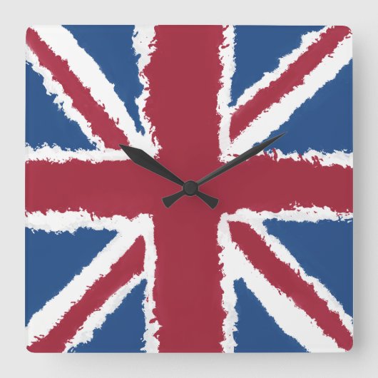 Union Jack Flag Art von Heva Weva Quadratische Wanduhr (Vorderseite)