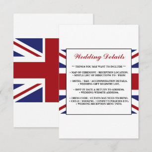 Union Jack Flag Britische Hochzeitsdetails Begleitkarte