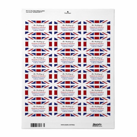 Union Jack Flag British Wedding Adressaufkleber (Vorne)