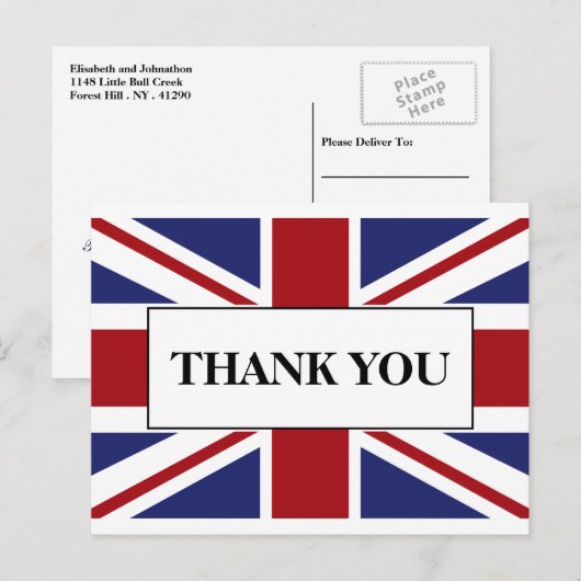 Union Jack Flag British Wedding Danke Ankündigungspostkarte (Vorne/Hinten)